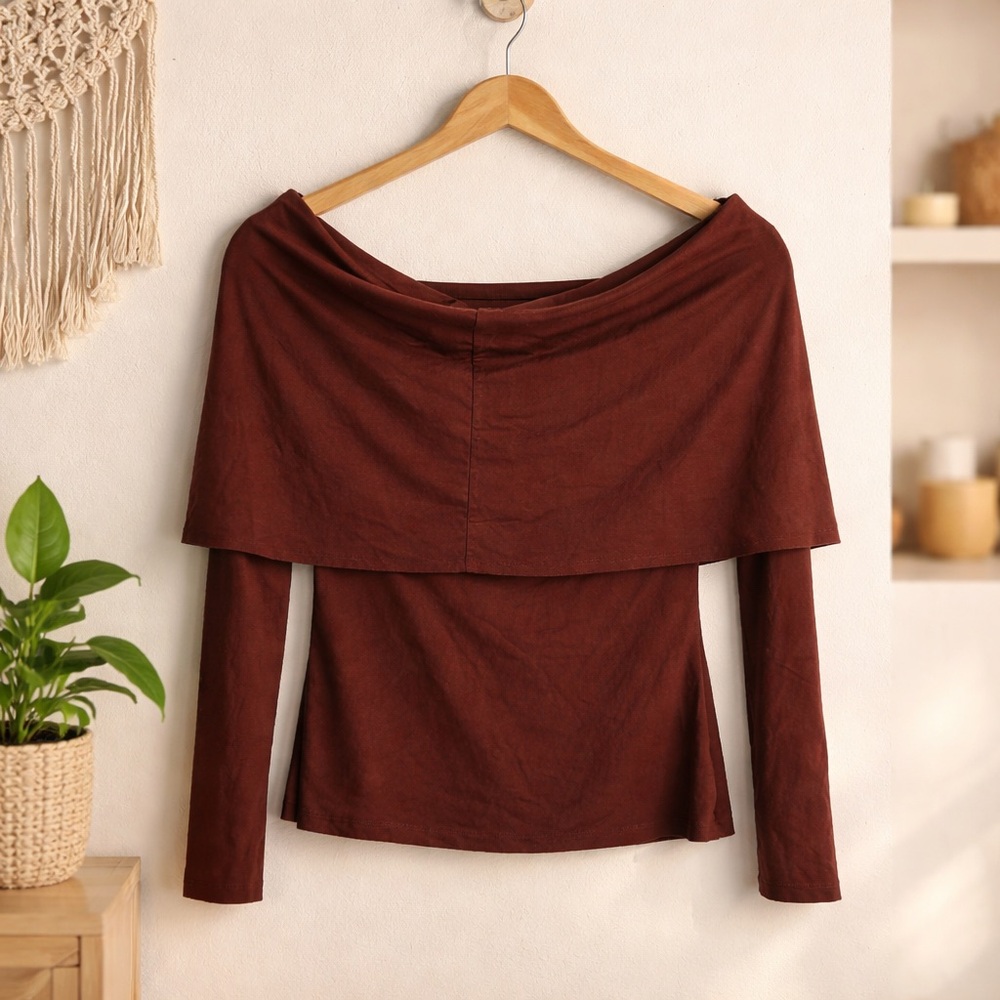 Naked Wardrobe Chocolate Off-The-Shoulder Top - Picture 3 of 7